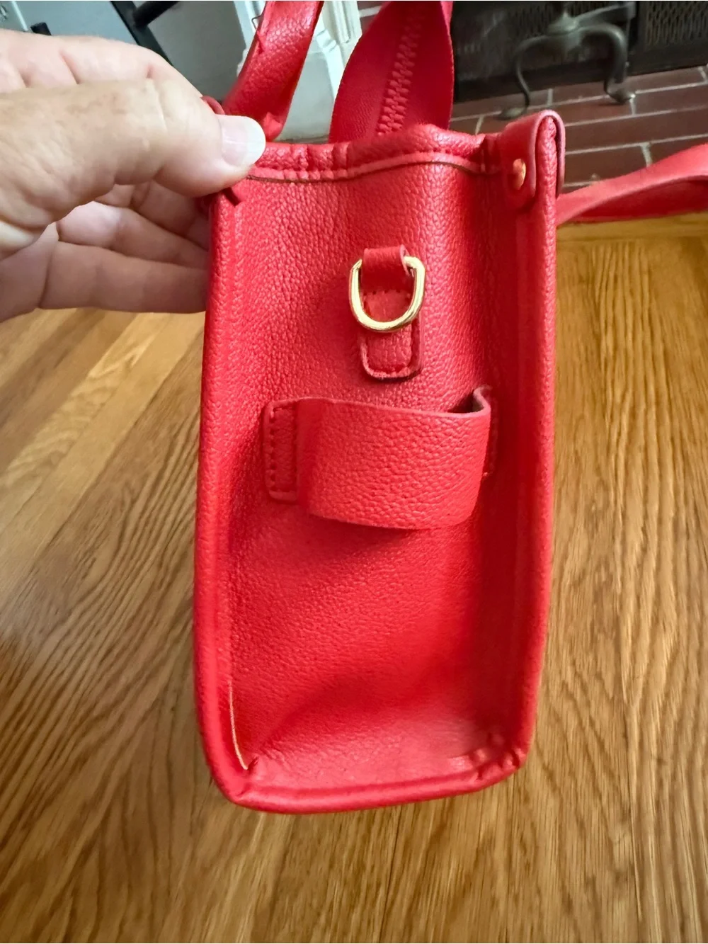 Tote bag red faux leather small tote purse with extra strap New